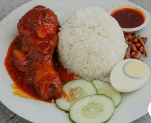 Nasi Lemak Ayam Masak Merah