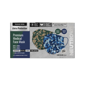 74097 Neutrovis Extra Protection 4 Ply Premium Medical Face Mask U2013 Barracks (Rogue Green & Tartan Blue) 50s