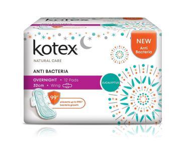64580 Kotex Natural Care Over Night Wing Anti Bacterial 32cm 12s