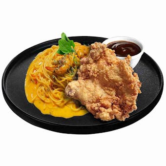 Spaghetti Salted Egg Chicken Chop